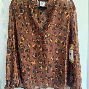 CAbi Brown Leopard Print Blouse L NWT